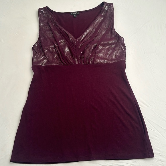 Express merlot rhinestone embellished sleeveless stretch top - Picture 6 of 13